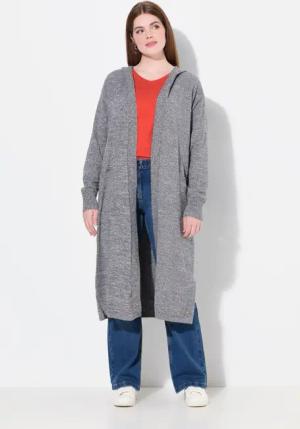 Ulla Popken Strickjacke Long-Strickjacke Kapuze Taschen