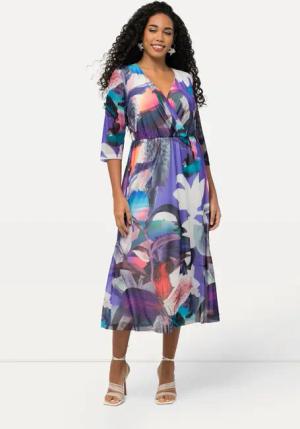 Ulla Popken Abendkleid Meshkleid Blüten Wickeloptik