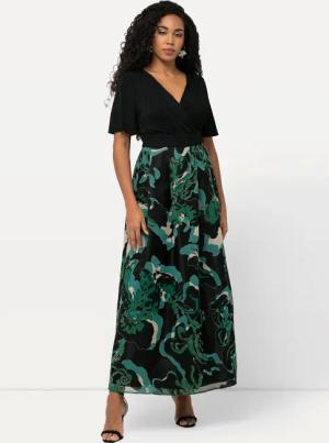 Ulla Popken Abendkleid Ausbrenner-Maxikleid A-Linie V-Ausschnitt