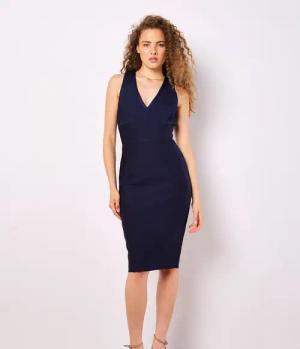 Apricot Etuikleid Figurbetontes Midikleid, in Rippoptik