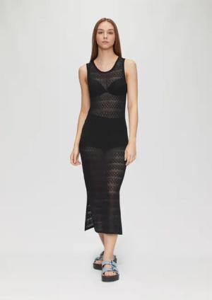 QS Maxikleid Transparentes Feinstrick-Kleid mit Ajourmuster