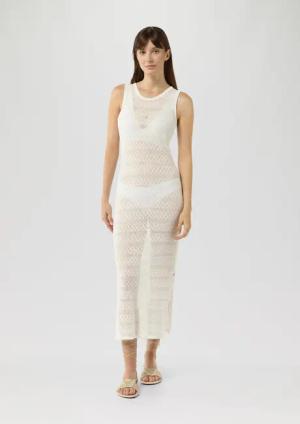 QS Maxikleid Transparentes Feinstrick-Kleid mit Ajourmuster