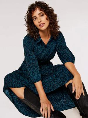 Apricot Druckkleid Kleid mit Tiermuster, (2-tlg.,