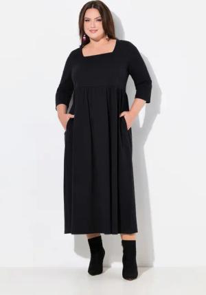 Ulla Popken Maxikleid Jerseykleid A-Linie Carré-Ausschnitt