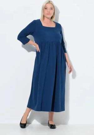 Ulla Popken Maxikleid Jerseykleid A-Linie Carré-Ausschnitt