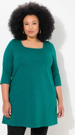 Ulla Popken Longshirt Longshirt A-Linie Carré-Ausschnitt