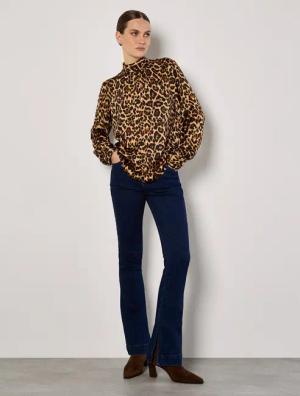 Apricot Hemdbluse Satinbluse mit Leopardenmuster, mit