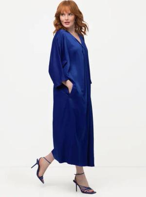 Ulla Popken Maxikleid Midikleid Satin V-Ausschnitt
