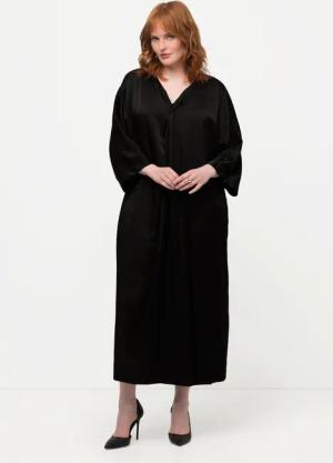 Ulla Popken Maxikleid Midikleid Satin V-Ausschnitt