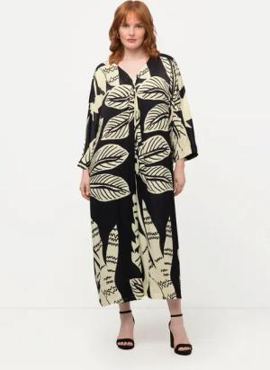 Ulla Popken Maxikleid Midikleid Palmen Drapierung