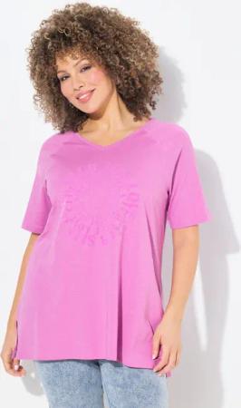 Ulla Popken T-Shirt T-Shirt Flockdruck V-Ausschnitt