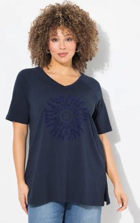 Ulla Popken T-Shirt T-Shirt Flockdruck V-Ausschnitt