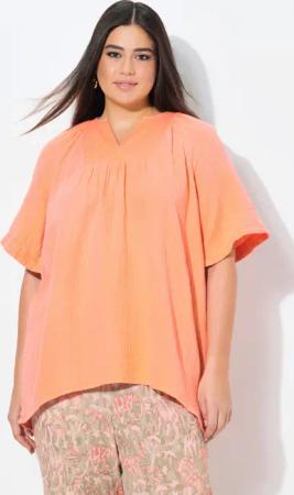 Ulla Popken Tunika Musselin-Bluse A-Linie Tunika-Ausschnitt