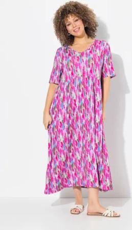 Ulla Popken Jerseykleid Jersey-Midikleid A-Linie V-Ausschnitt