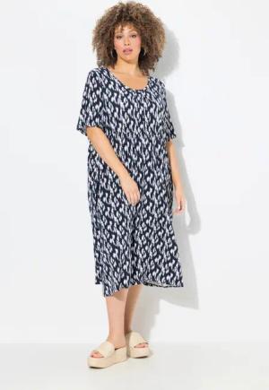 Ulla Popken Jerseykleid Jersey-Midikleid Tupfen Biesen