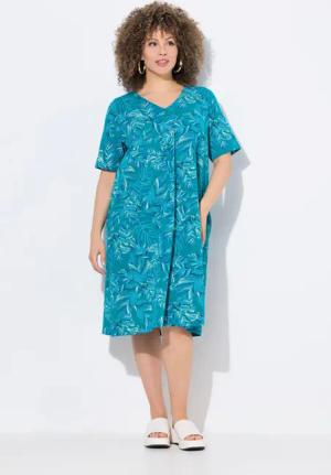 Ulla Popken Jerseykleid Jerseykleid Blätter A-Linie