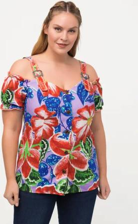 Ulla Popken Trachtenbluse Trachtenbluse Leinenmix Spitze