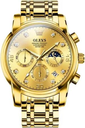 OLEVS Quarzuhr Herrenuhr Gold Chronograph Sortlich