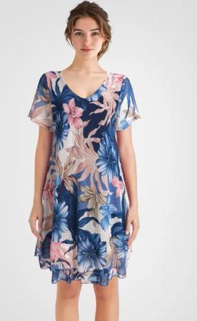 PEKIVESSA Sommerkleid Geblümtes Georgette-Kleid mit Volants