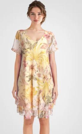 PEKIVESSA Sommerkleid Geblümtes Georgette-Kleid mit Volants