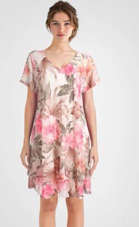 PEKIVESSA Sommerkleid Geblümtes Georgette-Kleid mit Volants