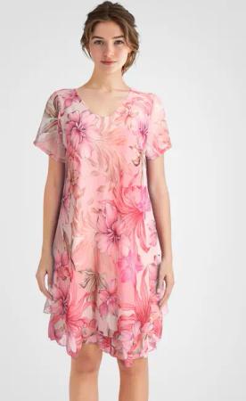 PEKIVESSA Sommerkleid Geblümtes Georgette-Kleid mit Volants