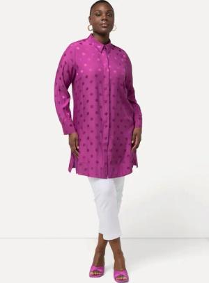 Ulla Popken Longbluse Longbluse Jacquard-Punkte Hemdkragen