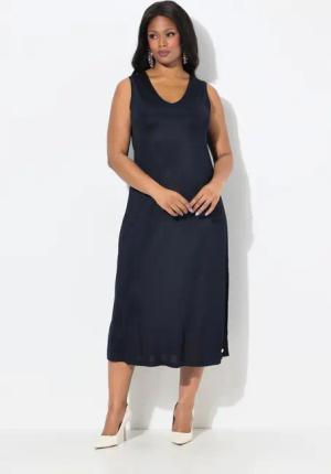 Ulla Popken Jerseykleid Midi-Slinkykleid A-Linie V-Ausschnitt