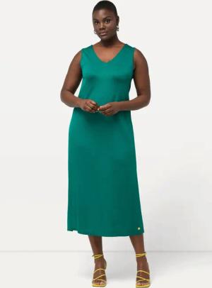 Ulla Popken Jerseykleid Midi-Slinkykleid A-Linie V-Ausschnitt