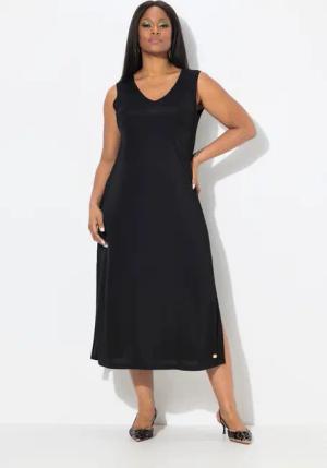 Ulla Popken Jerseykleid Midi-Slinkykleid A-Linie V-Ausschnitt