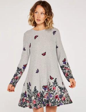 Apricot Strickkleid Swing Dress, mit Blumendruck