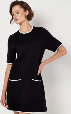 Apricot Strickkleid Minikleid, mit kontrastierten Paspeln