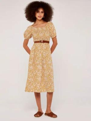 Apricot Midikleid geblümtes Midikleid, (1-tlg) mit
