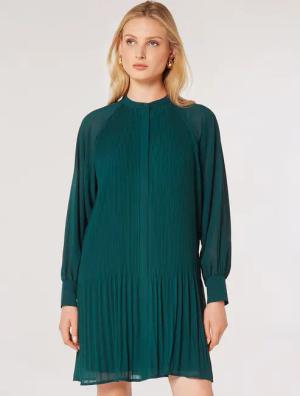 Apricot Chiffonkleid Plisseekleid, (1-tlg) mit halber