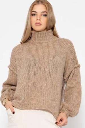 SASSYCLASSY Strickpullover Rollkragenpullover Damen mit Ziernähten