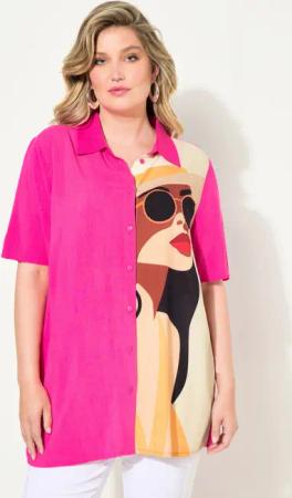 MIAMODA Hemdbluse Bluse A-Linie Frauen-Motiv Halbarm