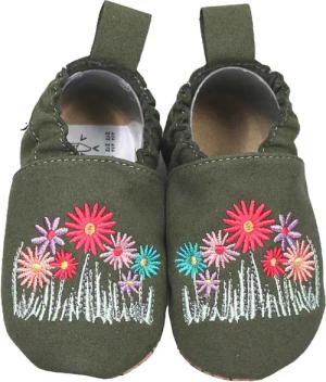 HOBEA-Germany Krabbelschuhe RecyStep Blumen grün Krabbelschuh
