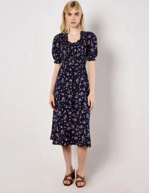 Apricot Druckkleid Milchmädchenkleid, mit Blumendruck