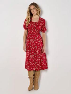 Apricot Midikleid Milchmädchenkleid, mit Blumendruck