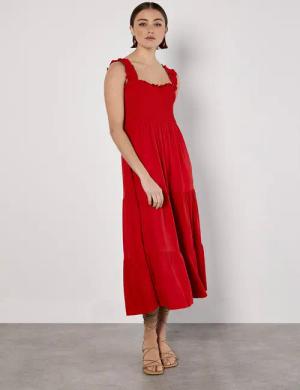 Apricot Midikleid Slub Viscose Smock Dress,