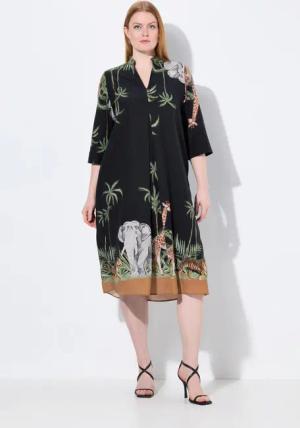 Ulla Popken Midikleid Lyocell-Midikleid Animal Hemdkragen