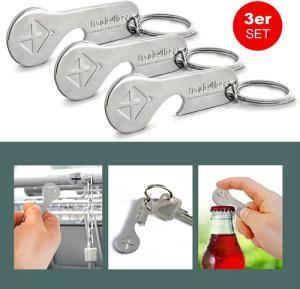 EAXUS Schlüsselanhänger 2in1 Einkaufswagenlöser mit Flaschenöffner