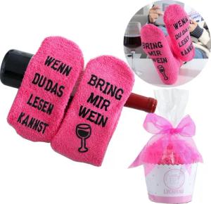 Lucadeau Kuschelsocken mit Wein Spruch, Geburtstagsgeschenk