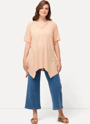 Ulla Popken Longshirt T-Shirt Zipfelsaum V-Ausschnitt
