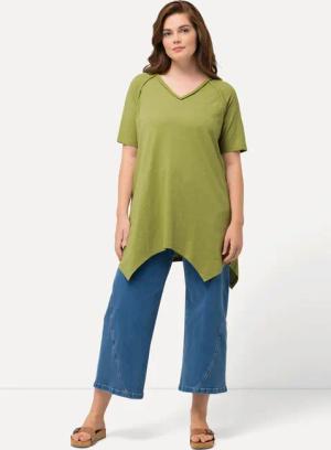 Ulla Popken Longshirt T-Shirt Zipfelsaum V-Ausschnitt