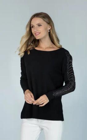Passioni Strickpullover mit offenen gerippten Ärmeln