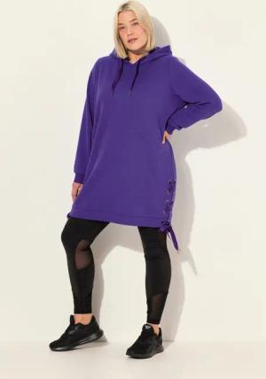 Ulla Popken Sweatshirt Long-Hoodie Satinbänder Kapuze