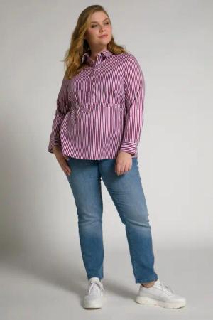 Ulla Popken Hemdbluse Bellieva-Streifenbluse weitenverstellbar Langarm