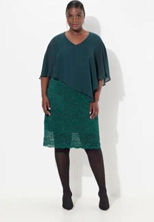 Ulla Popken Abendkleid Abendkleid Chiffon-Cape Jersey