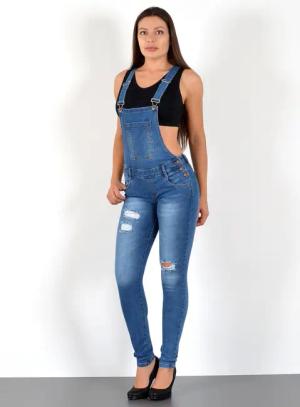 ESRA Jeanslatzhose Damen Latzjeans mit Hosenträger